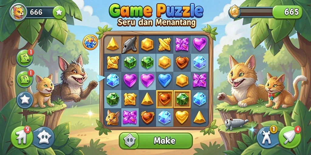 Menampilkan gameplay seru dalam game Match-3 666I.