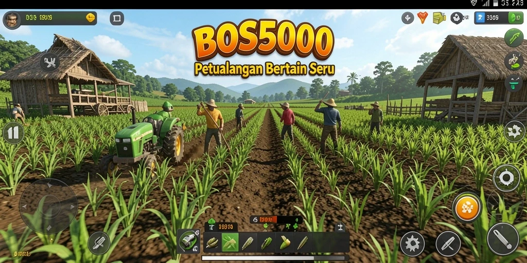 Tampilan gameplay <strong>BOS5000</strong> yang menarik dalam mengelola kebun.