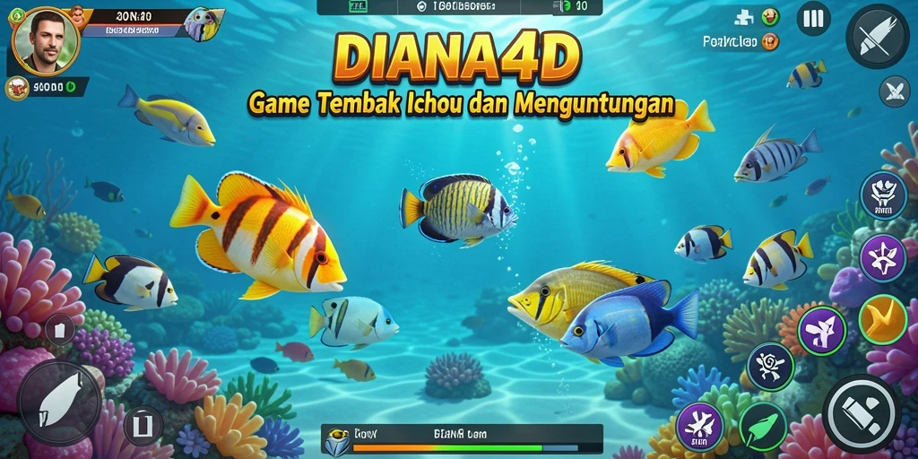 Screenshot gameplay DIANA4D menunjukkan serunya menembak ikan dengan teman-teman.