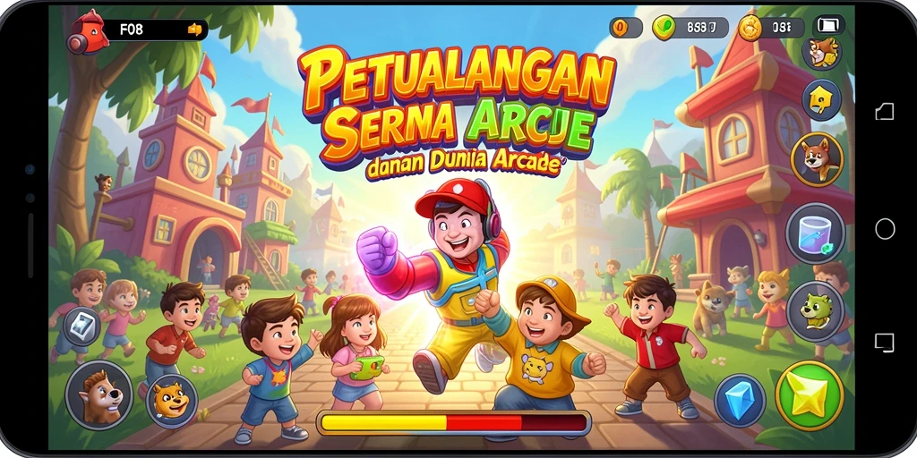 Screenshot F08 menampilkan aksi seru dalam permainan Arcade.