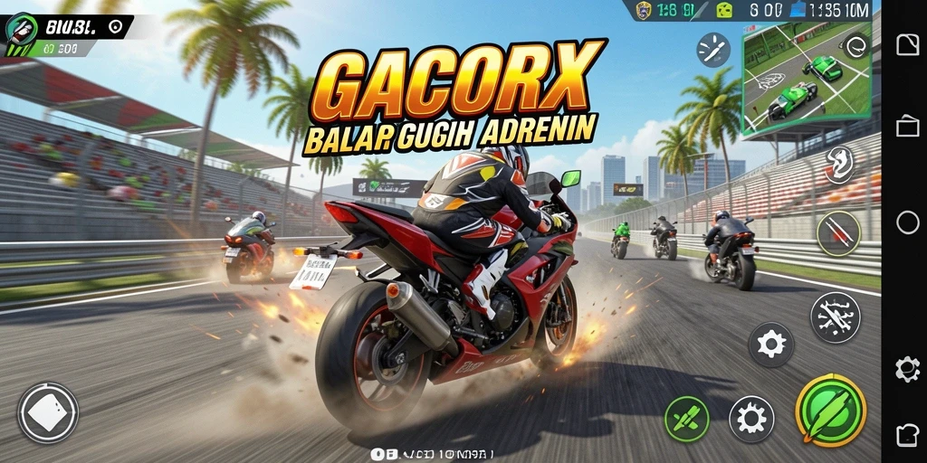 Tampilan gameplay GACORX dengan aksi balapan yang menegangkan.