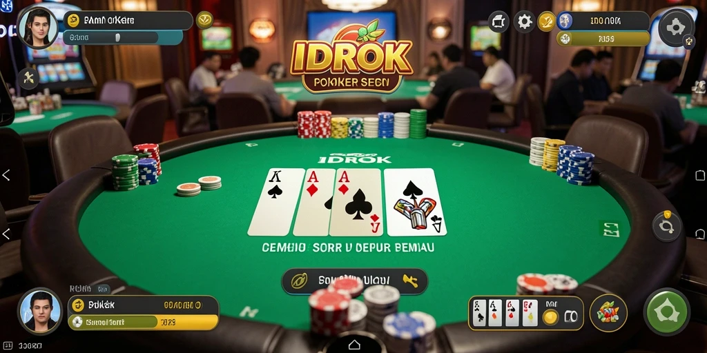 Tampilan gameplay asyik di IDROK dengan sesi poker yang seru.
