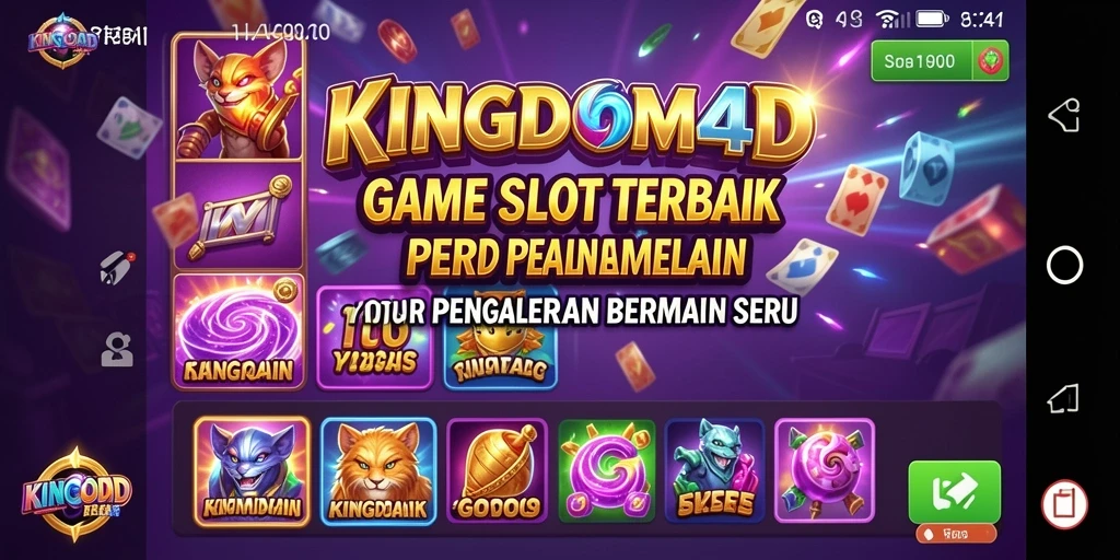 Tampilan gameplay KINGDOM4D dengan gulungan penuh warna dan fitur bonus.