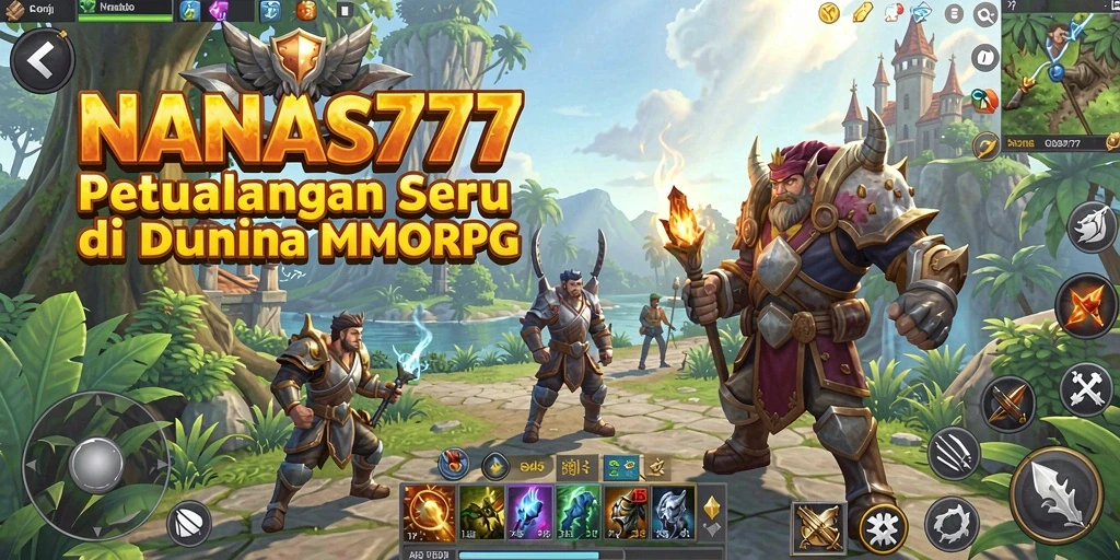 Tangkapan layar gameplay NANAS777 menampilkan pertarungan epik di dunia fantasi.