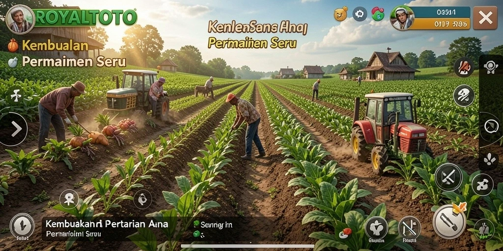 Tampilan gameplay seru dalam ROYALTOTO dengan aktivitas pertanian.