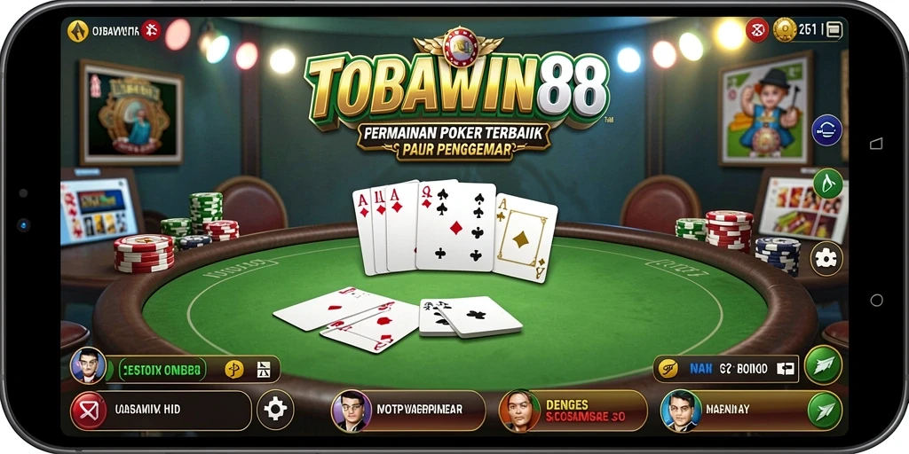 Tampilan utama gameplay Poker TOBAWIN88 yang menakjubkan.