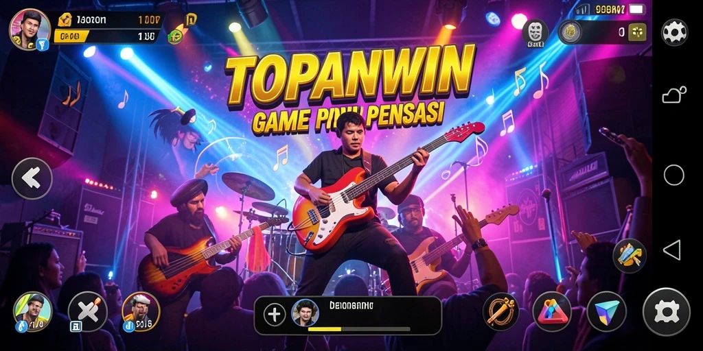 Screenshot utama TOPANWIN menampilkan gameplay musik yang interaktif.