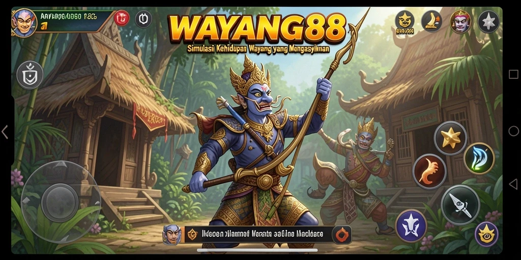 Tangkapan layar utama WAYANG88 menunjukkan pertunjukan wayang yang megah.